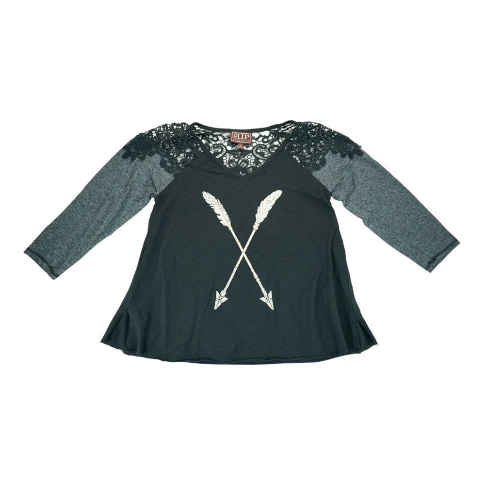 EUP Cowgirl Up 3/4 Sleeve Shirt Women's‎ Size Medium M Arrows Print Black/Gray